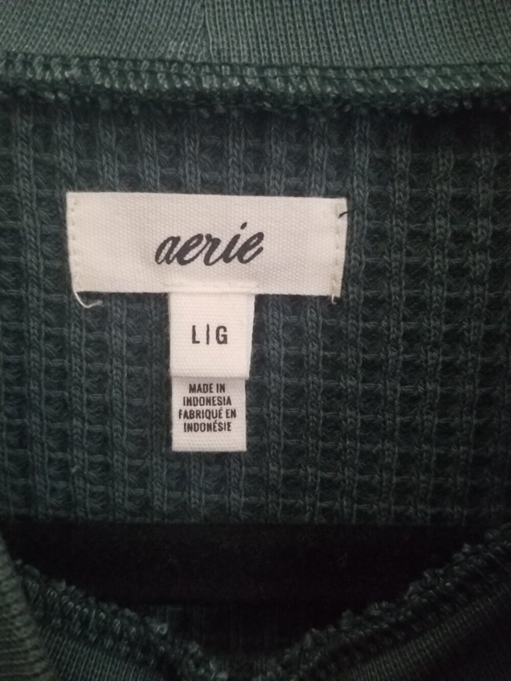 Aerie Forest Green Mock Neck Waffle Knit Cropped Women's Top Sz L - Picture 4 of 5